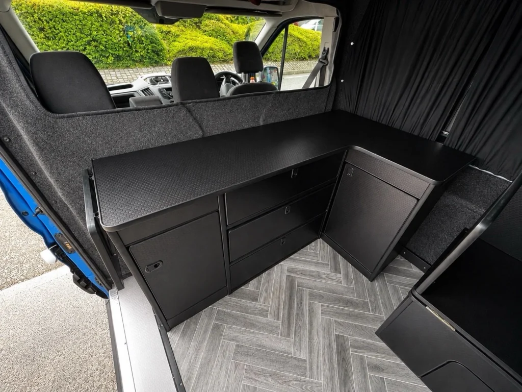 campervan kitchen pod/ Campervan Furniture/ Black Hexa Ply
